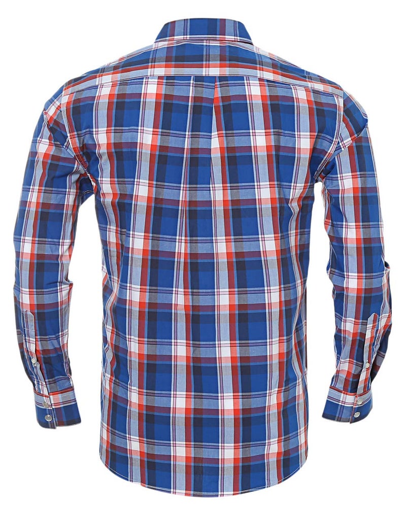 Double Pump قمصان غربية للرجال بأزرار ضغط، مقاس عادي، مزخرفة بمربعات، قمصان بأكمام طويلة للرجال، كاجوال، أحمر أزرق 011، متوسط - Image 2
